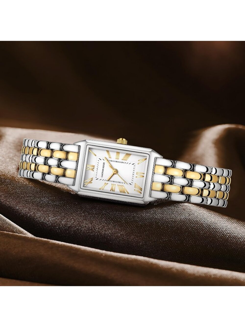 Women's Silver Gold Vintage Rectangular Case Stainless Steel Band Wrist Watches - Picture 5 of 6